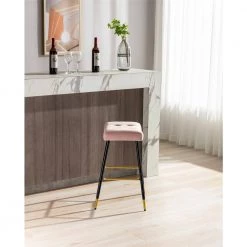 26.34 in. Pink Backless Bar Stools with Velvet Seat (Set of 1) by ATHMILE -ATHMILE Sales Store pink athmile bar stools gz b2w20221734 c3 1000