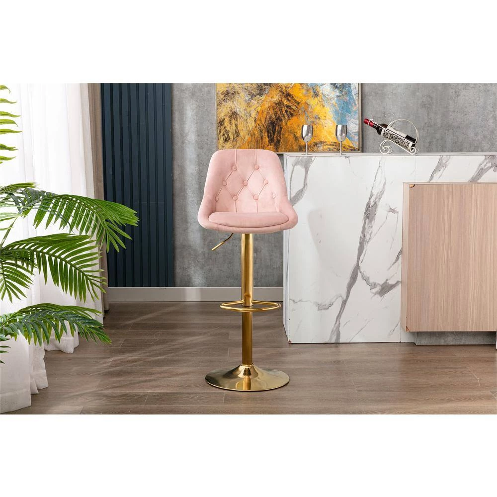 44.09 in. Low Back Pink Metal Frame Adjustable Cushioned Bar Stool with Toweling fabric Seat (Set of 1) by ATHMILE 9 44.09 in. Low Back Pink Metal Frame Adjustable Cushioned Bar Stool with Toweling fabric Seat (Set of 1) by ATHMILE - Image 9