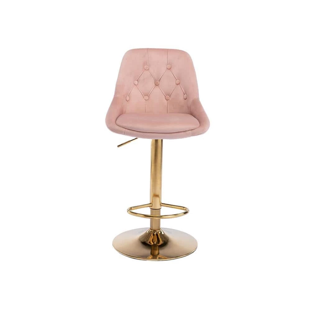 44.09 in. Low Back Pink Metal Frame Adjustable Cushioned Bar Stool with Toweling fabric Seat (Set of 1) by ATHMILE 1 44.09 in. Low Back Pink Metal Frame Adjustable Cushioned Bar Stool with Toweling fabric Seat (Set of 1) by ATHMILE