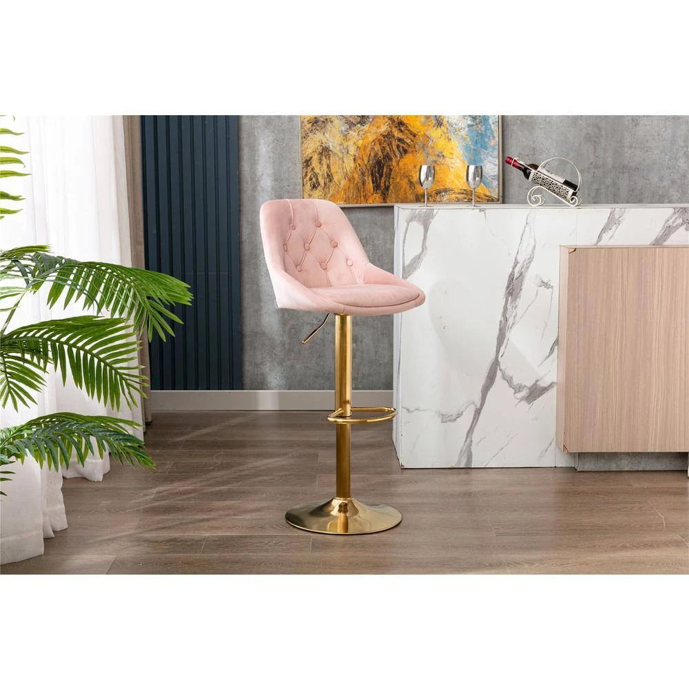 44.09 in. Low Back Pink Metal Frame Adjustable Cushioned Bar Stool with Toweling fabric Seat (Set of 1) by ATHMILE 8 44.09 in. Low Back Pink Metal Frame Adjustable Cushioned Bar Stool with Toweling fabric Seat (Set of 1) by ATHMILE - Image 8