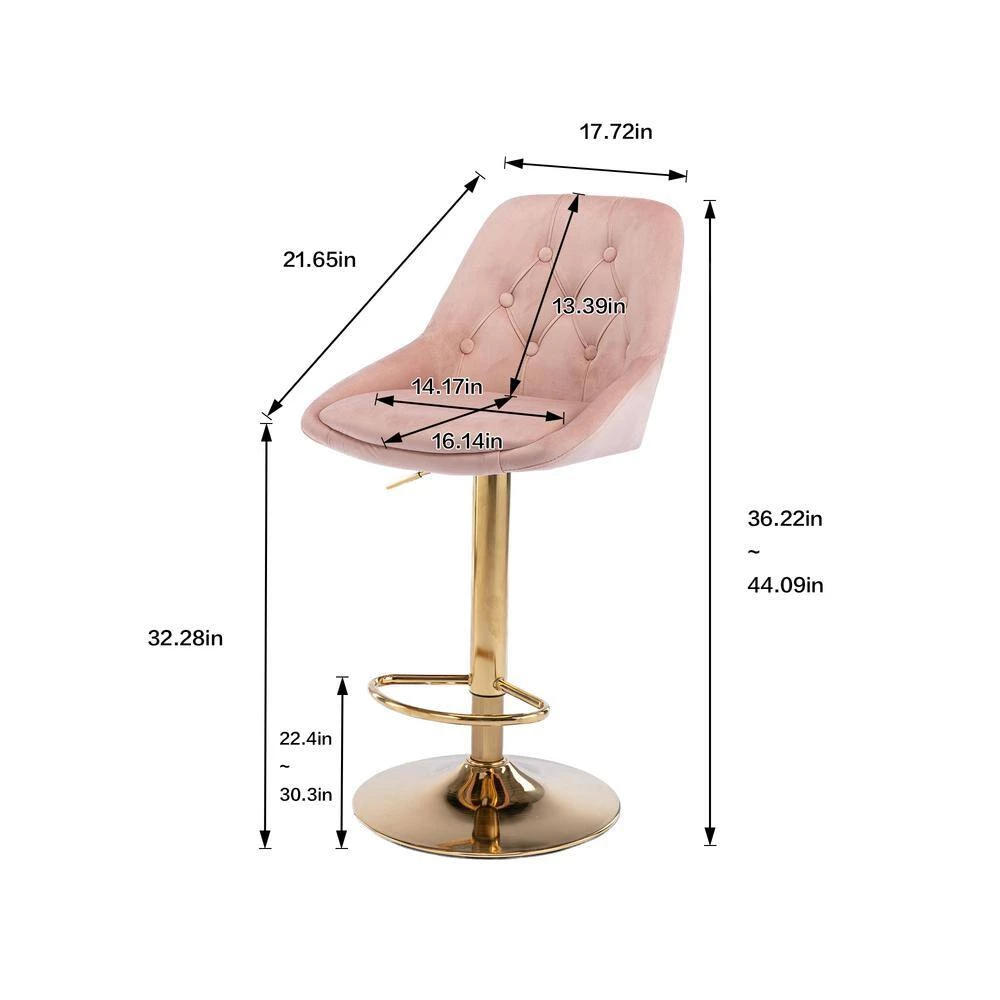 44.09 in. Low Back Pink Metal Frame Adjustable Cushioned Bar Stool with Toweling fabric Seat (Set of 1) by ATHMILE 3 44.09 in. Low Back Pink Metal Frame Adjustable Cushioned Bar Stool with Toweling fabric Seat (Set of 1) by ATHMILE - Image 3