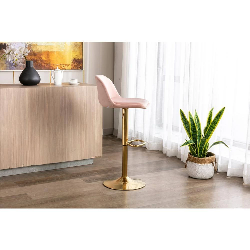 40.94 in. Low Back Pink Metal Frame Adjustable Cushioned Bar Stool with Toweling fabric Seat (Set of 1) by ATHMILE 8 40.94 in. Low Back Pink Metal Frame Adjustable Cushioned Bar Stool with Toweling fabric Seat (Set of 1) by ATHMILE - Image 8