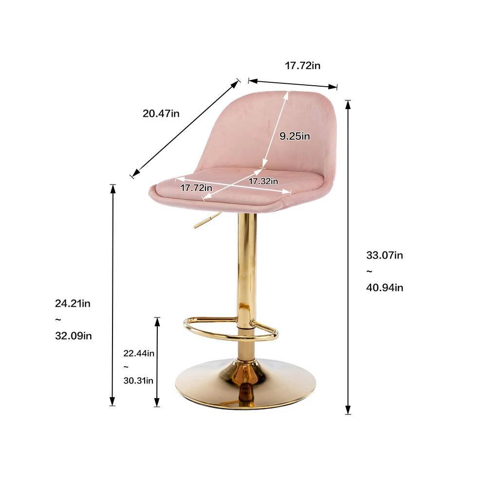 40.94 in. Low Back Pink Metal Frame Adjustable Cushioned Bar Stool with Toweling fabric Seat (Set of 1) by ATHMILE 3 40.94 in. Low Back Pink Metal Frame Adjustable Cushioned Bar Stool with Toweling fabric Seat (Set of 1) by ATHMILE - Image 3