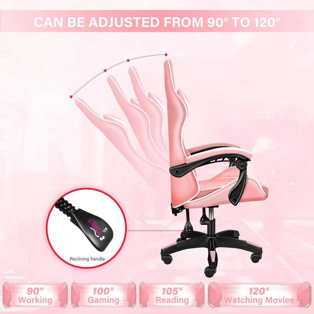 Pink Swivel Gaming Chair with Adjustable Height by ATHMILE 2 Pink Swivel Gaming Chair with Adjustable Height by ATHMILE - Image 2