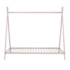 Pink Twin Size Metal House Bed Tent Bed with Slat by ATHMILE