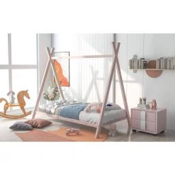 Pink Twin Size Metal House Bed Tent Bed with Slat by ATHMILE -ATHMILE Sales Store pink athmile kids beds gz b2w20220630 fa 1000