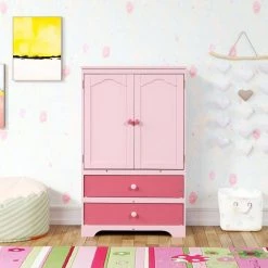 Pink Armoire with 2-Drawer 31.3 in. x 15.98 in. x 51.02 in. by ATHMILE -ATHMILE Sales Store pink athmile kids dressers gz b2w20221051 31 1000