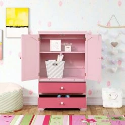 Pink Armoire with 2-Drawer 31.3 in. x 15.98 in. x 51.02 in. by ATHMILE -ATHMILE Sales Store pink athmile kids dressers gz b2w20221051 44 1000
