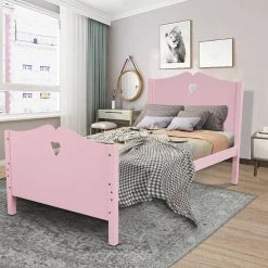 Pink Twin Size Wood Platform Bed with Headboard by ATHMILE -ATHMILE Sales Store pink athmile panel beds gz b2w20221575 31 1000
