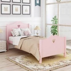 Pink Twin Size Wood Platform Bed with Headboard by ATHMILE -ATHMILE Sales Store pink athmile panel beds gz b2w20221575 4f 1000