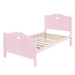 Pink Twin Size Wood Platform Bed with Headboard by ATHMILE