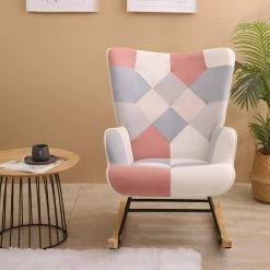 Pink Fabric Rocking Chair (Set of 1) by ATHMILE 14 Pink Fabric Rocking Chair (Set of 1) by ATHMILE -ATHMILE Sales Store pink athmile rockers gliders ottomans gz b2w20221219 fa 1000