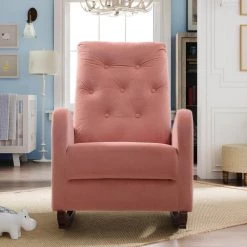 Pink Velvet Rocking Chair Nursery Chair (Set of 1) by ATHMILE -ATHMILE Sales Store pink athmile rockers gliders ottomans gz b2w20221527 31 1000