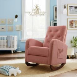 Pink Velvet Rocking Chair Nursery Chair (Set of 1) by ATHMILE -ATHMILE Sales Store pink athmile rockers gliders ottomans gz b2w20221527 4f 1000