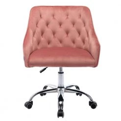 Pink Velvet Upholstered Swivel Task Chair with Sloped Arm by ATHMILE