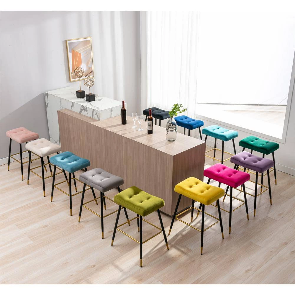 26.34 in. Purple Backless Metal Frame Bar Stool with Velvet Seat (Set of 1) by ATHMILE 9 26.34 in. Purple Backless Metal Frame Bar Stool with Velvet Seat (Set of 1) by ATHMILE - Image 9