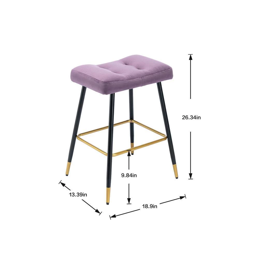 26.34 in. Purple Backless Metal Frame Bar Stool with Velvet Seat (Set of 1) by ATHMILE 4 26.34 in. Purple Backless Metal Frame Bar Stool with Velvet Seat (Set of 1) by ATHMILE - Image 4
