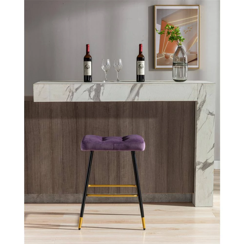 26.34 in. Purple Backless Metal Frame Bar Stool with Velvet Seat (Set of 1) by ATHMILE 3 26.34 in. Purple Backless Metal Frame Bar Stool with Velvet Seat (Set of 1) by ATHMILE - Image 3