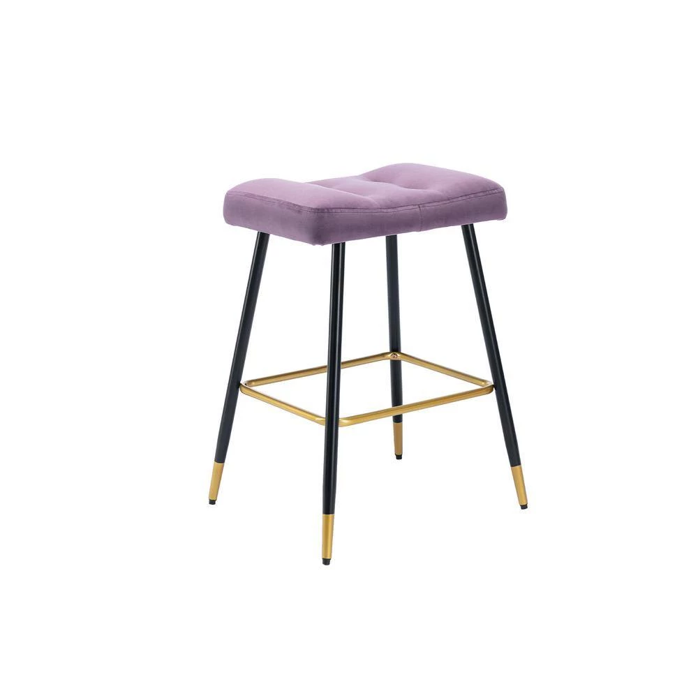 26.34 in. Purple Backless Metal Frame Bar Stool with Velvet Seat (Set of 1) by ATHMILE 2 26.34 in. Purple Backless Metal Frame Bar Stool with Velvet Seat (Set of 1) by ATHMILE - Image 2
