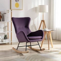 Purple Velvet Rocking Chair by ATHMILE -ATHMILE Sales Store purple athmile rockers gliders ottomans ddw67640677 31 1000