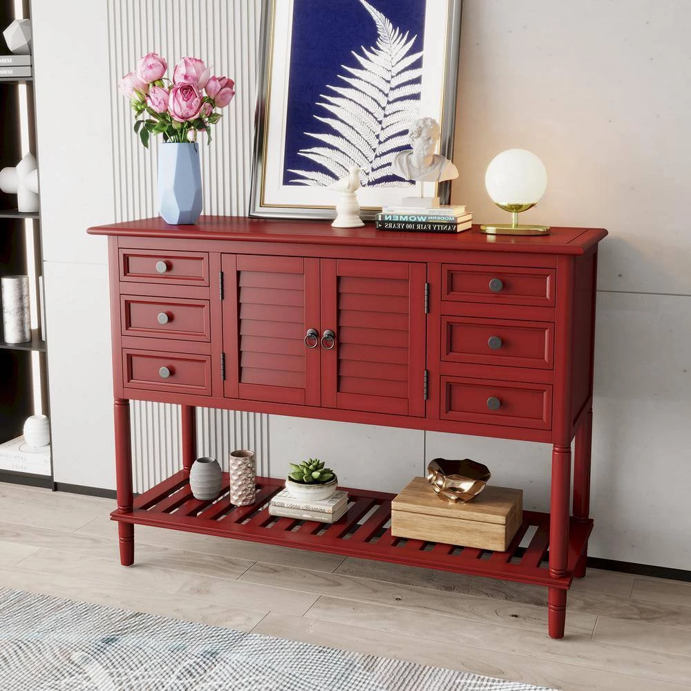 45.28 in. Red Standard Rectangle Wood Console Table by ATHMILE 10 45.28 in. Red Standard Rectangle Wood Console Table by ATHMILE - Image 10