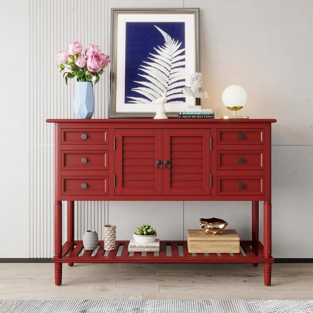 45.28 in. Red Standard Rectangle Wood Console Table by ATHMILE 4 45.28 in. Red Standard Rectangle Wood Console Table by ATHMILE - Image 4