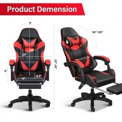 Red Swivel Gaming Chair with Adjustable Height by ATHMILE -ATHMILE Sales Store red athmile gaming chairs ddmechair01br 44 1000