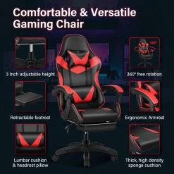 Red Swivel Gaming Chair with Adjustable Height by ATHMILE -ATHMILE Sales Store red athmile gaming chairs ddmechair01br c3 1000