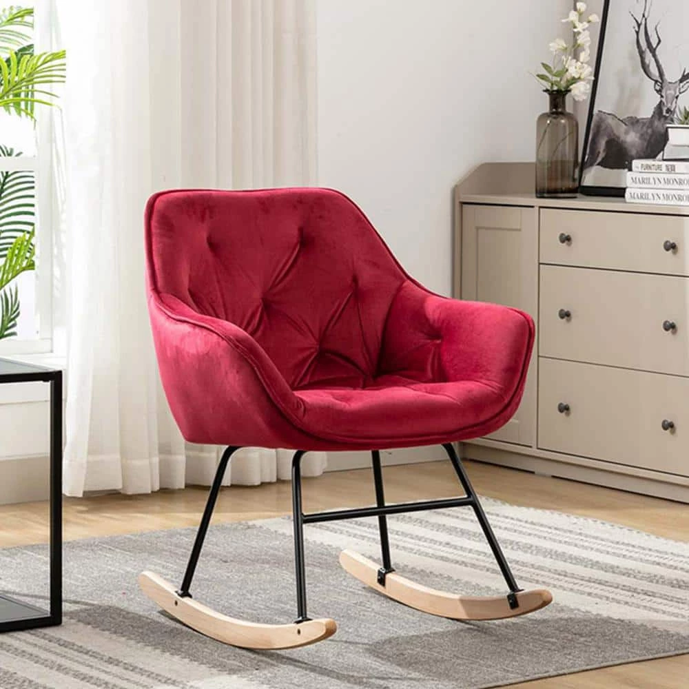 Red Toweling Tufted Fabric Rocking Chair (Set of 1) by ATHMILE 10 Red Toweling Tufted Fabric Rocking Chair (Set of 1) by ATHMILE - Image 10