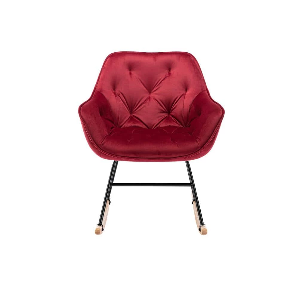Red Toweling Tufted Fabric Rocking Chair (Set of 1) by ATHMILE 1 Red Toweling Tufted Fabric Rocking Chair (Set of 1) by ATHMILE