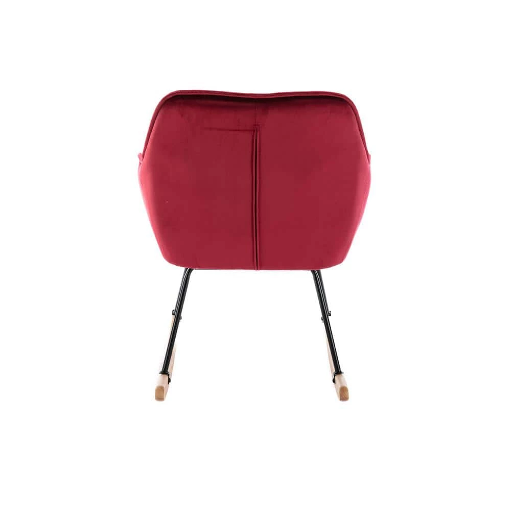 Red Toweling Tufted Fabric Rocking Chair (Set of 1) by ATHMILE 3 Red Toweling Tufted Fabric Rocking Chair (Set of 1) by ATHMILE - Image 3