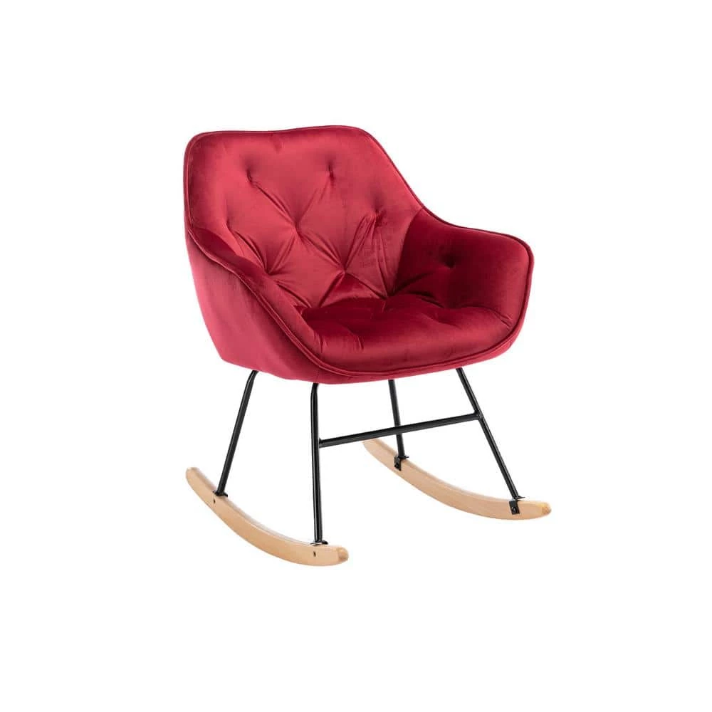 Red Toweling Tufted Fabric Rocking Chair (Set of 1) by ATHMILE 8 Red Toweling Tufted Fabric Rocking Chair (Set of 1) by ATHMILE - Image 8