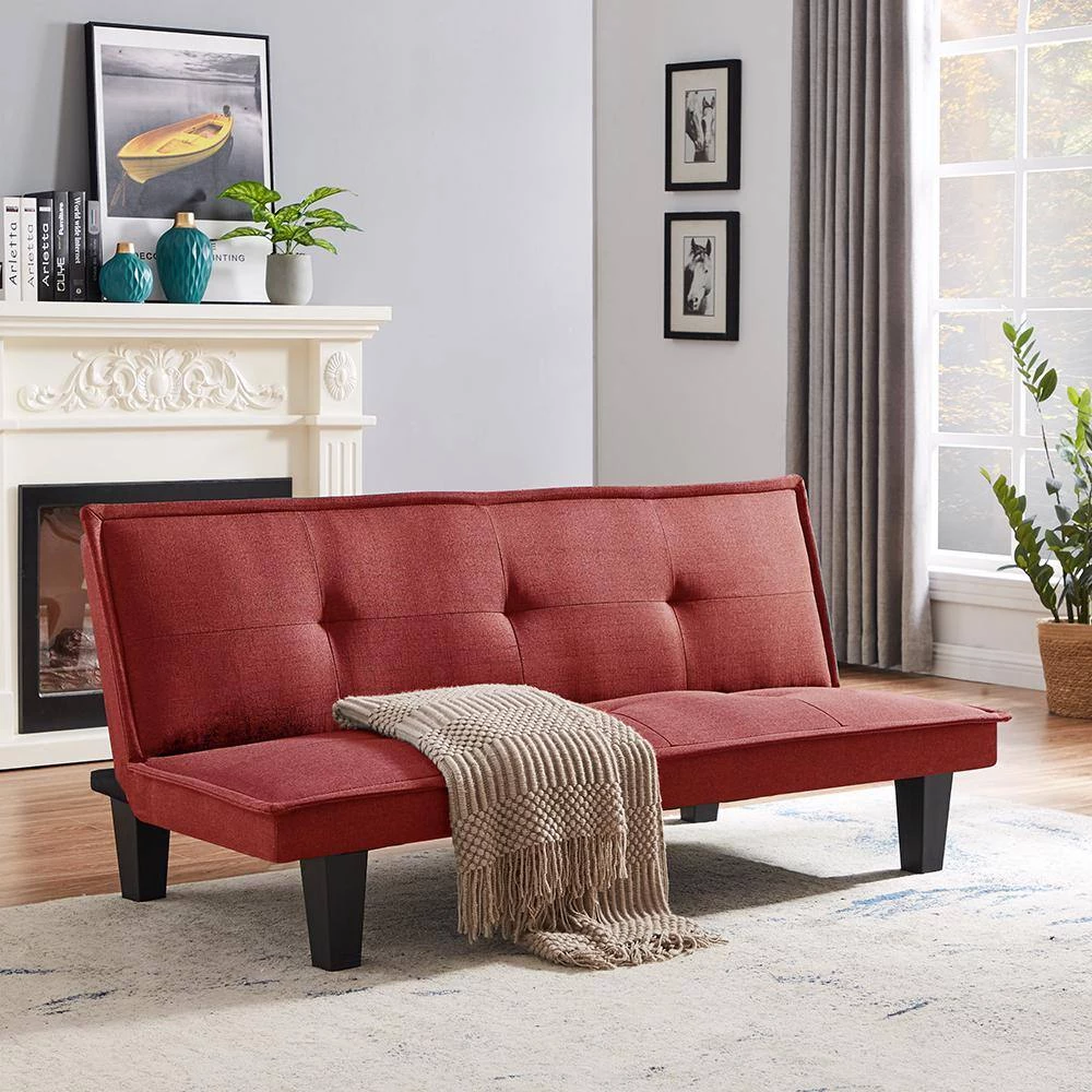 64.57 in. Wide Red Armless Velvet Straight Twin Sofa by ATHMILE 7 64.57 in. Wide Red Armless Velvet Straight Twin Sofa by ATHMILE - Image 7