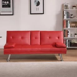 67 in. W Red Multifunctional Folding Twin Size Sofa Bed by ATHMILE -ATHMILE Sales Store red athmile sofa beds gz w90435929 44 1000