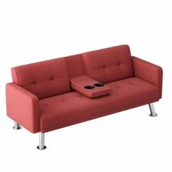 73.23 in. W Red Fabric Sofa Convertible Folding Twin Size Sofa Bed by ATHMILE