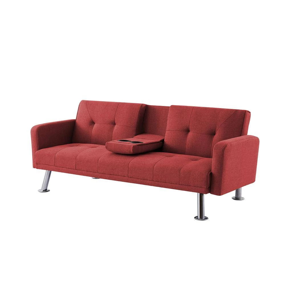 73.23 in. W Red Fabric Sofa Convertible Folding Twin Size Sofa Bed by ATHMILE 2 73.23 in. W Red Fabric Sofa Convertible Folding Twin Size Sofa Bed by ATHMILE - Image 2