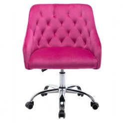 Red Velvet Upholstered Swivel Task Chair with Sloped Arm by ATHMILE