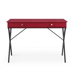 Red 43.2 in. Rectangle MDF Table Top 2-Drawers Writing Desk with Black Stoving Varnish Steel Frame by ATHMILE