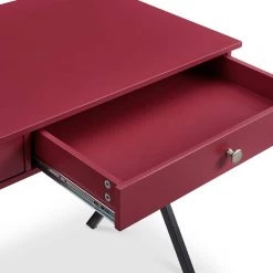 Red 43.2 in. Rectangle MDF Table Top 2-Drawers Writing Desk with Black Stoving Varnish Steel Frame by ATHMILE -ATHMILE Sales Store red athmile writing desks gz w48735116 77 1000