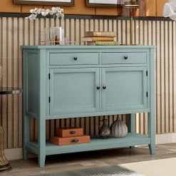 39 in. Retro Green Rectangle Wood Console Table with 2-Drawers 2-Cabinets and 1-Shelf by ATHMILE 14 39 in. Retro Green Rectangle Wood Console Table with 2-Drawers 2-Cabinets and 1-Shelf by ATHMILE -ATHMILE Sales Store retro green athmile console tables gz b2w20220407 66 1000