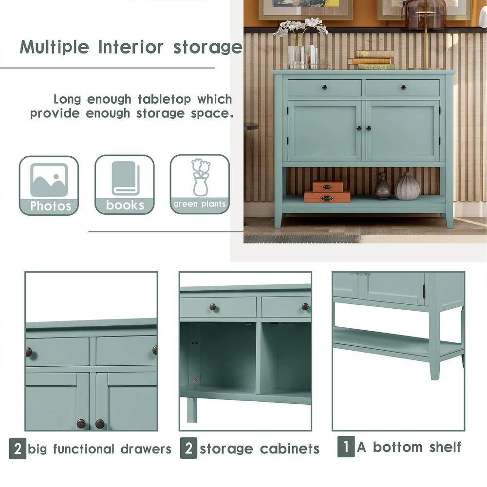 39 in. Retro Green Rectangle Wood Console Table with 2-Drawers 2-Cabinets and 1-Shelf by ATHMILE 10 39 in. Retro Green Rectangle Wood Console Table with 2-Drawers 2-Cabinets and 1-Shelf by ATHMILE - Image 10