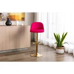 40.94 in. Low Back Red Metal Frame Adjustable Cushioned Bar Stool with Toweling fabric Seat (Set of 1) by ATHMILE -ATHMILE Sales Store rose red athmile bar stools gz w39538754 31 1000