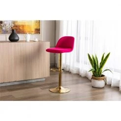 40.94 in. Low Back Red Metal Frame Adjustable Cushioned Bar Stool with Toweling fabric Seat (Set of 1) by ATHMILE -ATHMILE Sales Store rose red athmile bar stools gz w39538754 76 1000