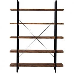 63 in. Rustic Brown 5-Shelf Standard Bookcase by ATHMILE