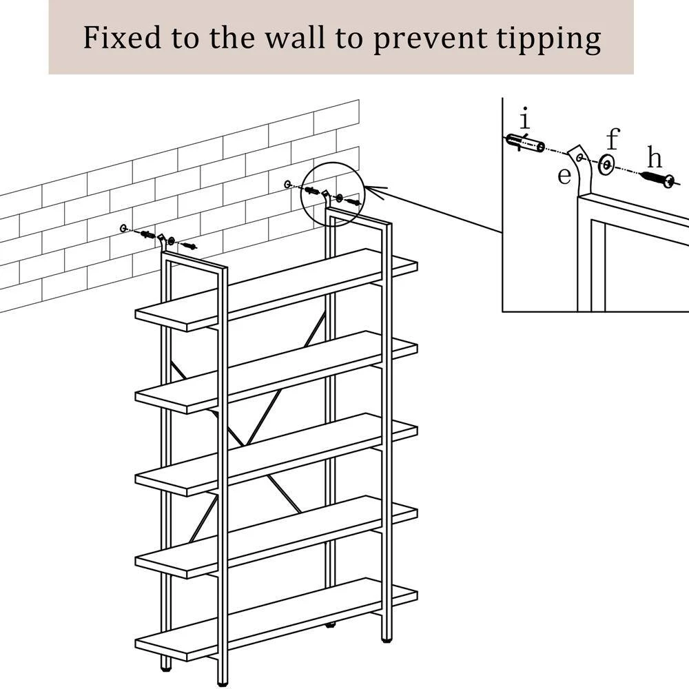 63 in. Rustic Brown 5-Shelf Standard Bookcase by ATHMILE 3 63 in. Rustic Brown 5-Shelf Standard Bookcase by ATHMILE - Image 3