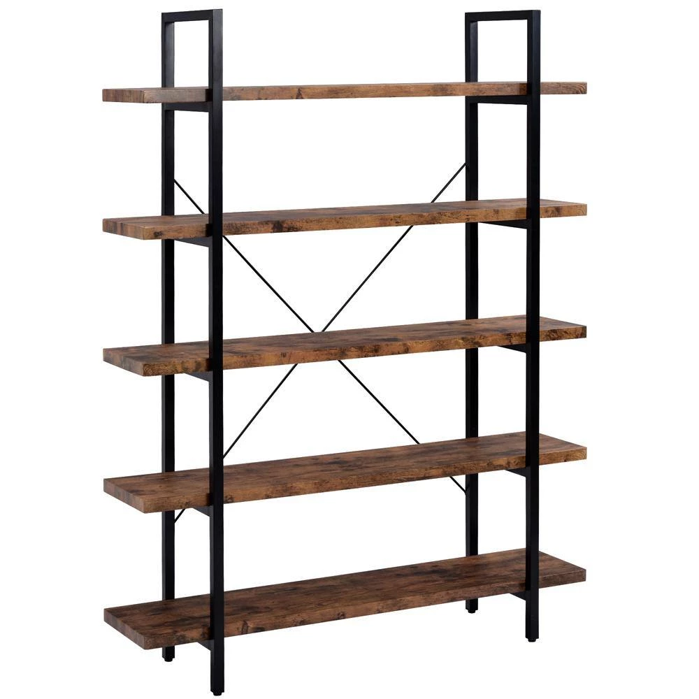 63 in. Rustic Brown 5-Shelf Standard Bookcase by ATHMILE 2 63 in. Rustic Brown 5-Shelf Standard Bookcase by ATHMILE - Image 2