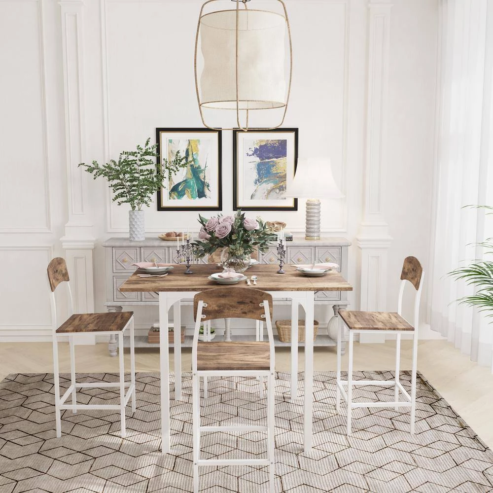 5-Piece Rustic Brown Wood Top Dining Table Set (Seats 4) by ATHMILE 7 5-Piece Rustic Brown Wood Top Dining Table Set (Seats 4) by ATHMILE - Image 7