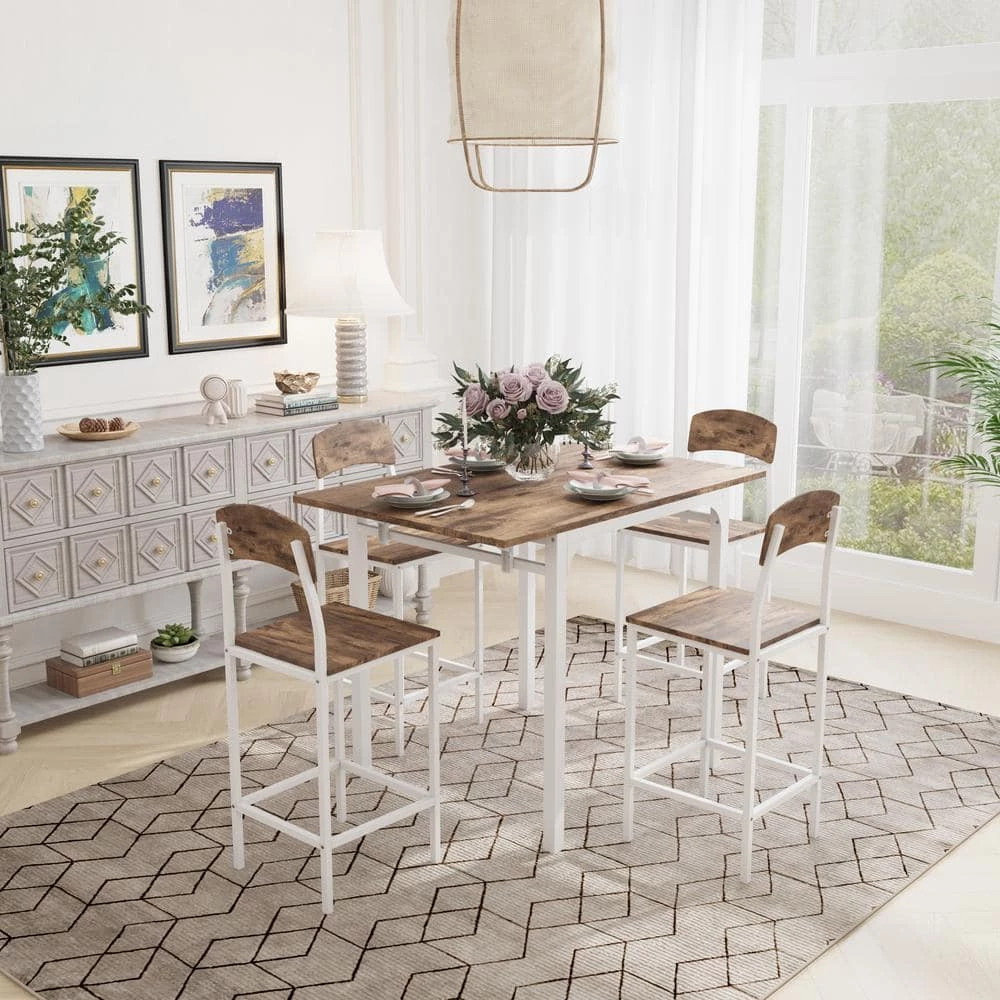 5-Piece Rustic Brown Wood Top Dining Table Set (Seats 4) by ATHMILE 2 5-Piece Rustic Brown Wood Top Dining Table Set (Seats 4) by ATHMILE - Image 2