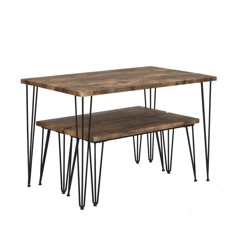 3-Piece Rectangle MDF Material Top Rustic Brown Dining Table Set with 2 Benches by ATHMILE 3 3-Piece Rectangle MDF Material Top Rustic Brown Dining Table Set with 2 Benches by ATHMILE - Image 3