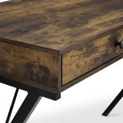 Rustic Brown 43.2 in. Rectangle MDF Table Top 2-Drawers Writing Desk with Black Stoving Varnish Steel Frame by ATHMILE -ATHMILE Sales Store rustic brown athmile writing desks gz w48735117 1f 1000